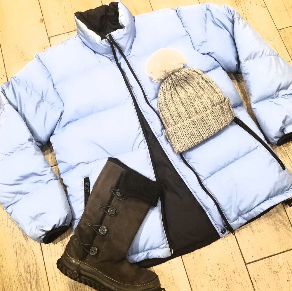 Lands End blue & black reversible puffer coat S
